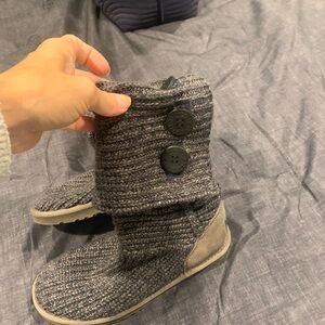 UGG Gray Knit Ankle Boots with Button Detail